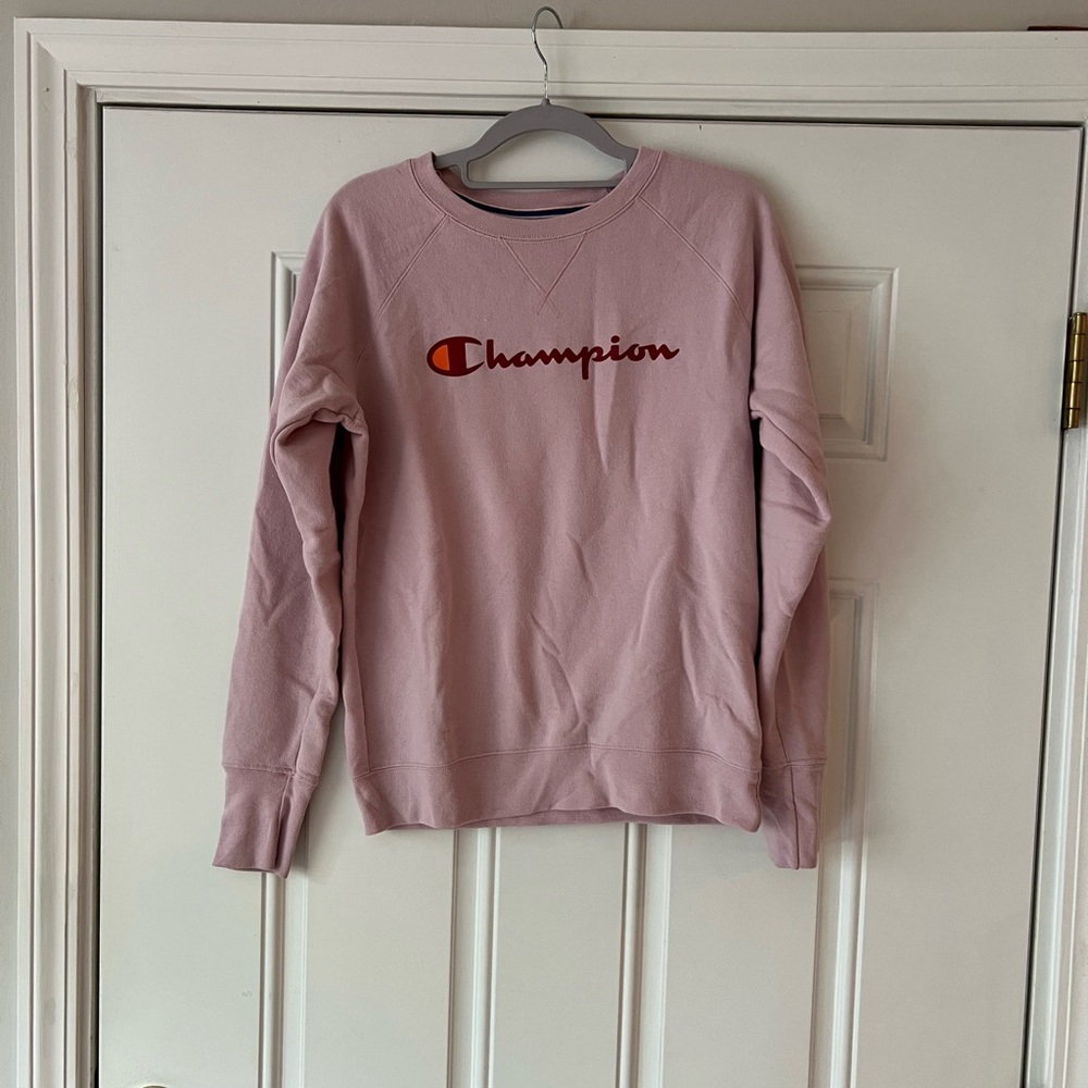 Champion Women's Dusty Pink Crewneck Sweatshirt with Script Logo